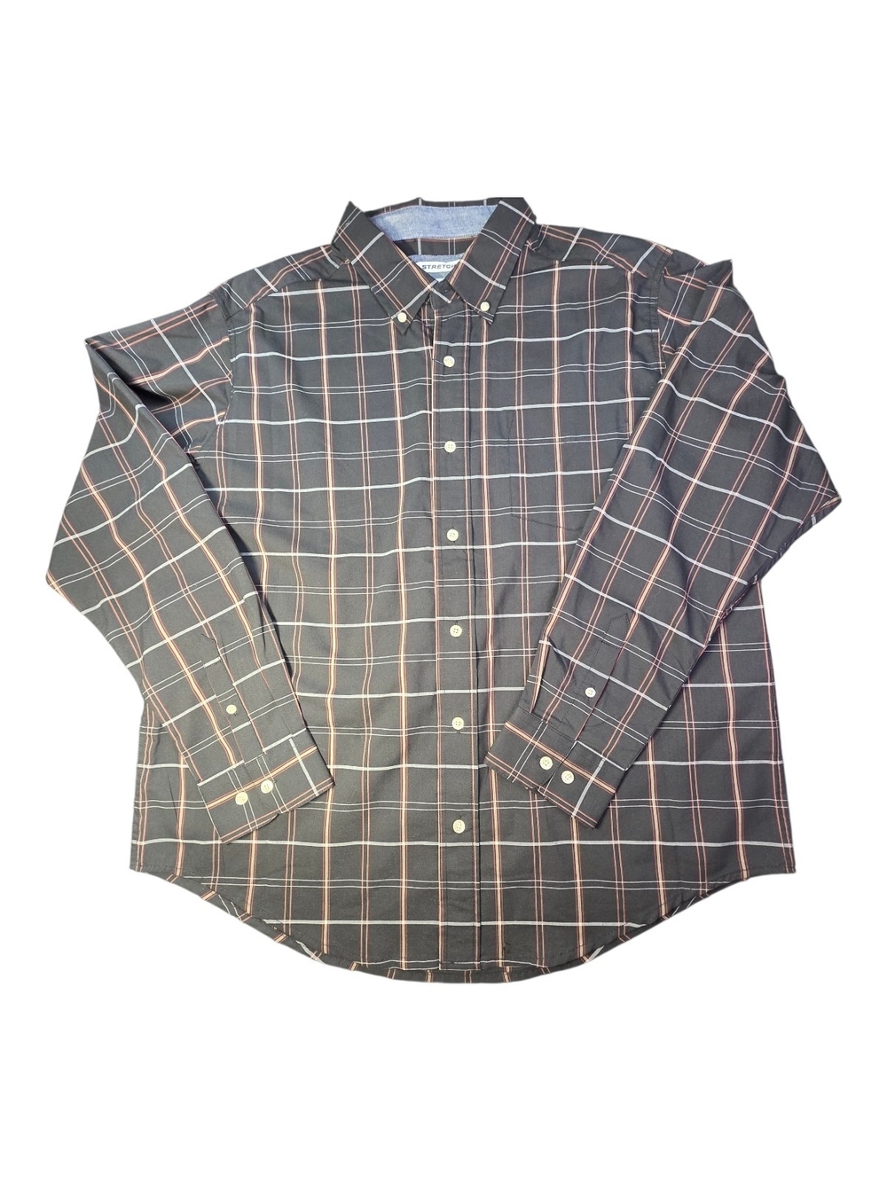 NWT Haggar Mens Plaid Button Down Shirt XL Easy Care Stretch Long Sleeve Dark